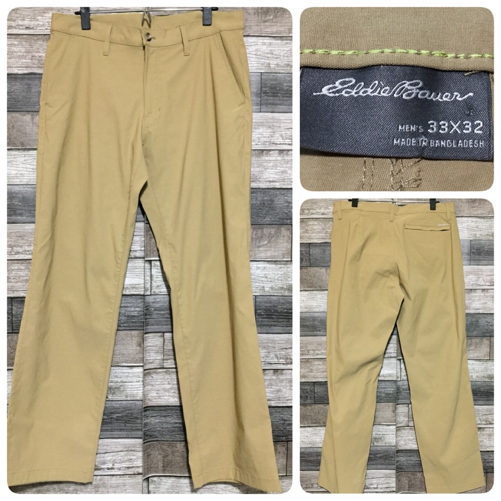 Eddie Bauer Hiking Tech Pants Men’s 33x32 Tan Straight Leg Stretch Lightweight